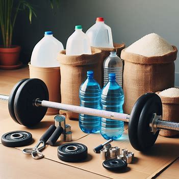 A picture showing some household items as training weights