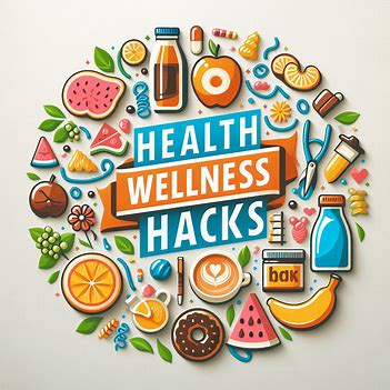 A picture showing some fruits and healthy items with a text that says health-wellness hack