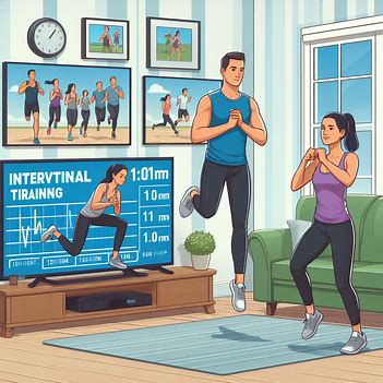 A picture showing people exercising while watching TV