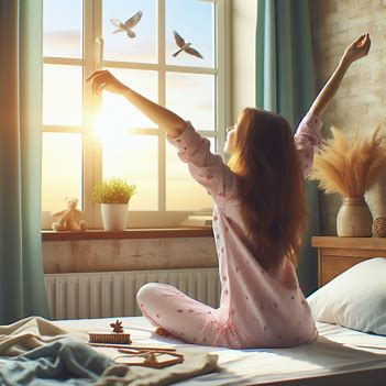 A picture showing a girl stretching in her bed