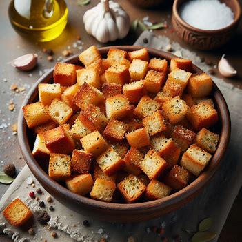 A picture showing a bowl of croutons
