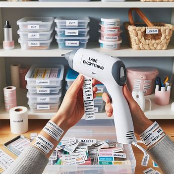 A picture showing a person labeling all drawers