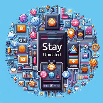 the image shows some cartoon devices being updated with a phone in the middle saying; stay updated